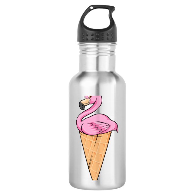 Flamingo mit Waffel aus Eiscreme Edelstahlflasche (Vorderseite)