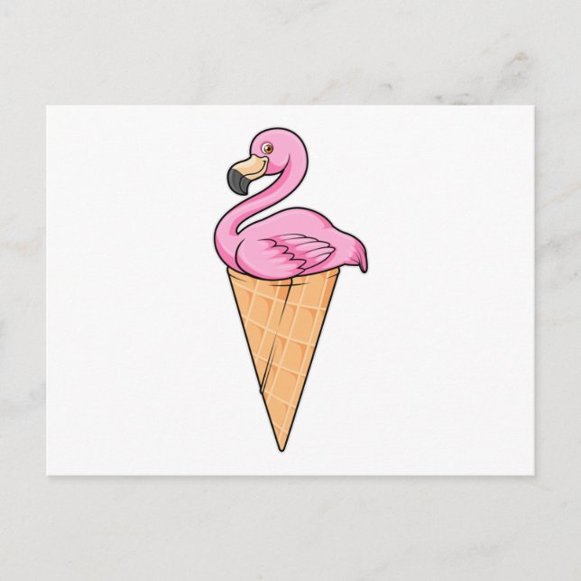Flamingo mit Waffel aus Eiscreme Postkarte (Vorderseite)