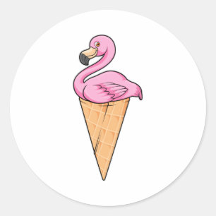 Flamingo mit Waffel aus Eiscreme Runder Aufkleber