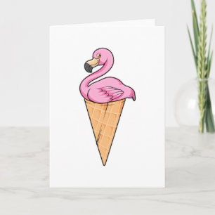 Flamingo mit Waffel und Eiscreme Karte