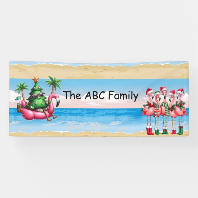 Flamingo mit Weihnachtsbaum für Weihnachten im Jul Banner (Horizontal)