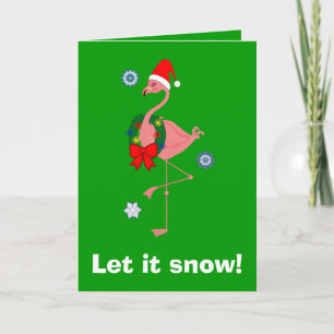 Flamingo mit Weihnachtsmannmütze und Wreath auf Gr Feiertagskarte