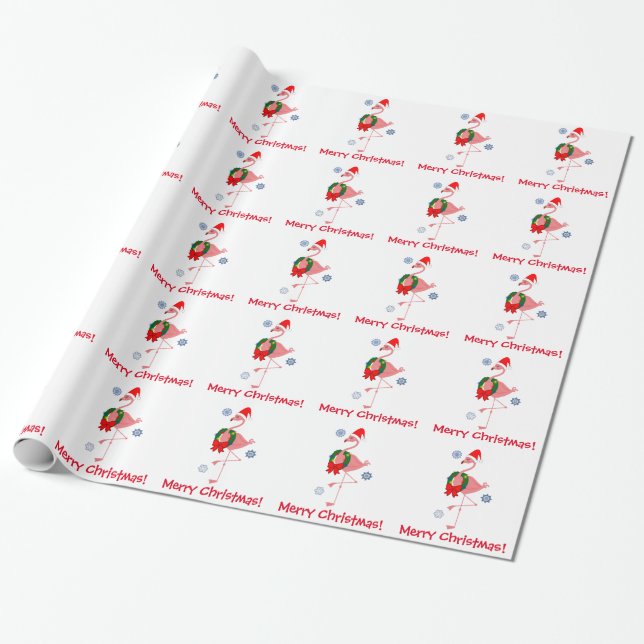 Flamingo mit Weihnachtsmannmütze-und Wreath-frohen Geschenkpapier (Ungerollt)