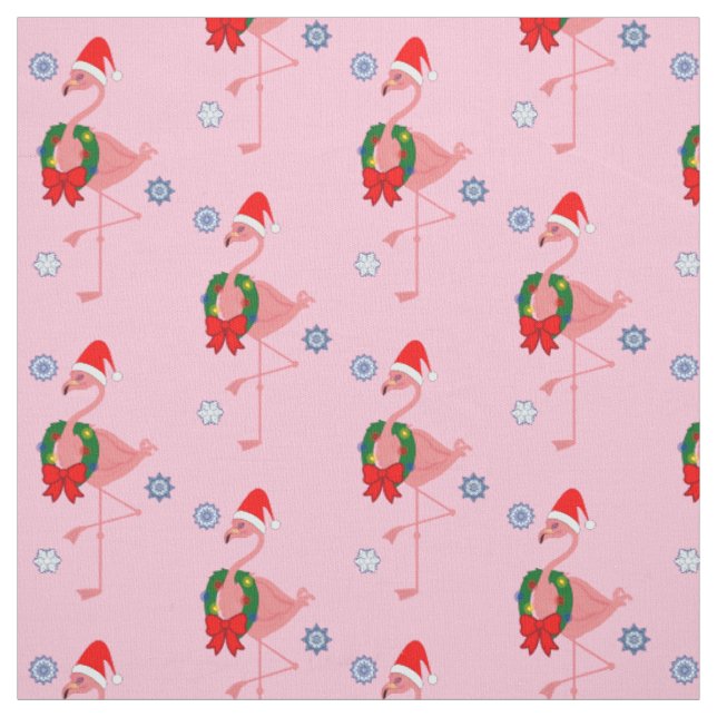 Flamingo mit Weihnachtsmannmütze und Wreath Stoff (Muster)