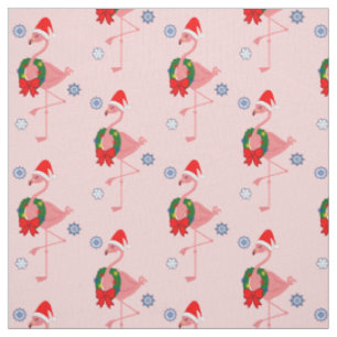 Flamingo mit Weihnachtsmannmütze und Wreath Stoff