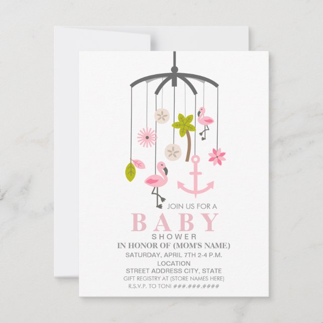 Flamingo Mobile Girl Modern Baby Dusche Einladung (Vorderseite)