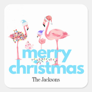 Flamingo Moderne Weihnachtskleber Quadratischer Aufkleber