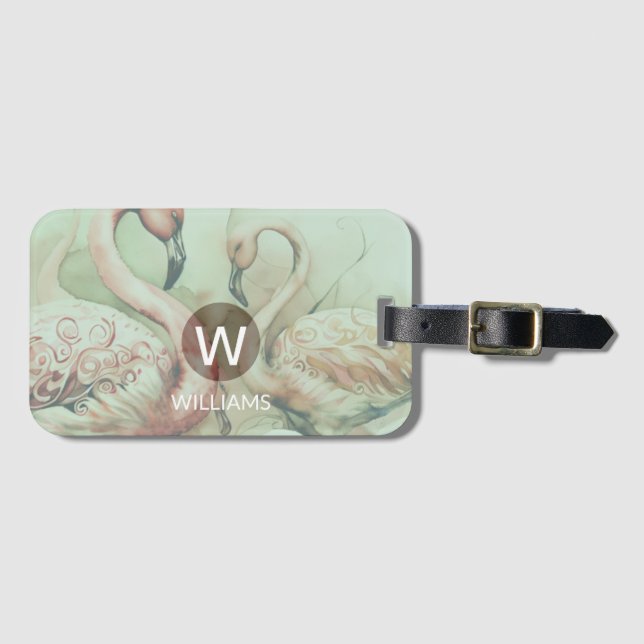 Flamingo Monogram Personalisiert Gepäckanhänger (Vorderseite (Horizontal))