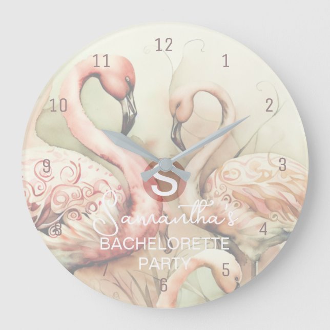 Flamingo-Monogramm-Vorlagen-Wanduhr Große Wanduhr (Vorderseite)