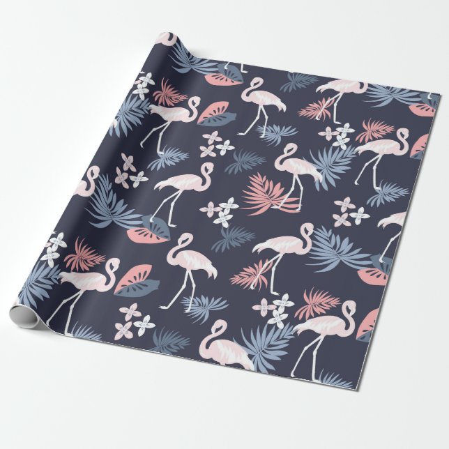 Flamingo, Monstera Navy, rosa, staubig blau Geschenkpapier (Ungerollt)