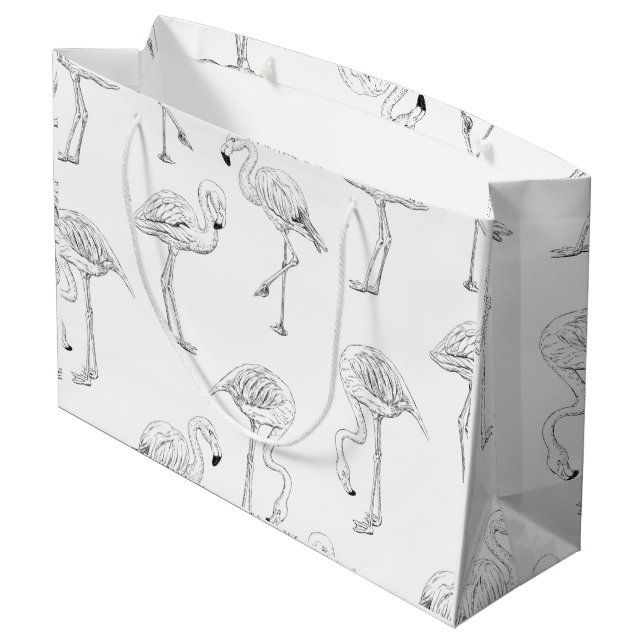 Flamingo-Muster Große Geschenktüte (Rückseite Schrägansicht)
