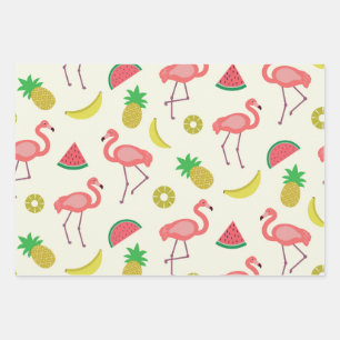 Flamingo-Muster mit süßen Sommerfrüchten  Geschenkpapier Set