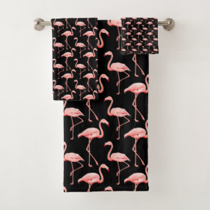 Flamingo Muster rosa Vogelschwarm Tropentierlover Badhandtuch Set
