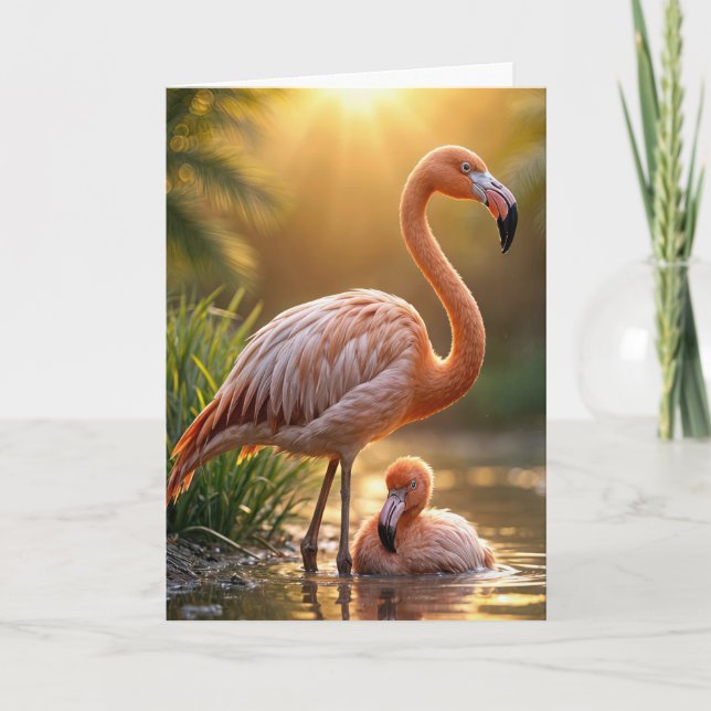 Flamingo Mutter mit Küken Karte (Vorderseite)