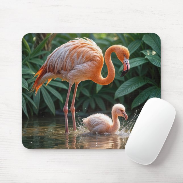 Flamingo Mutter mit Küken Mousepad (Mit Mouse)