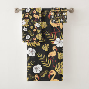 Flamingo nahtlose gelb-weiße Blume Badhandtuch Set