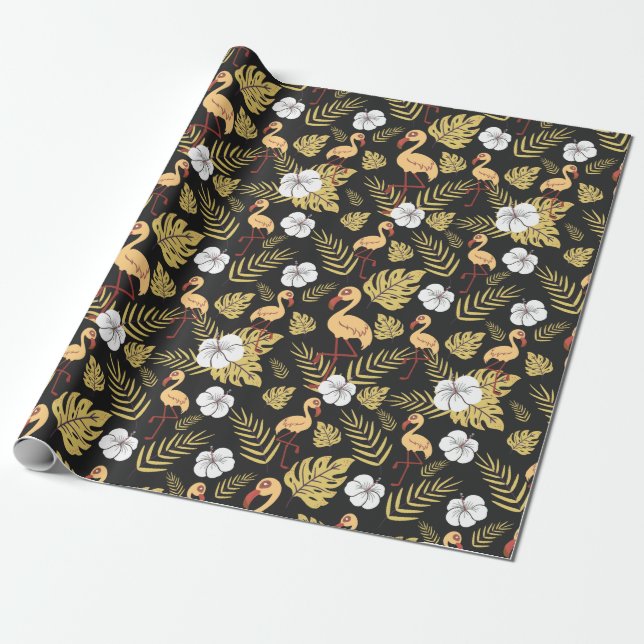 Flamingo nahtlose gelb-weiße Blume Geschenkpapier (Ungerollt)