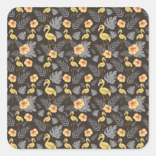 Flamingo nahtloses Muster mit Blume und Blätter Quadratischer Aufkleber