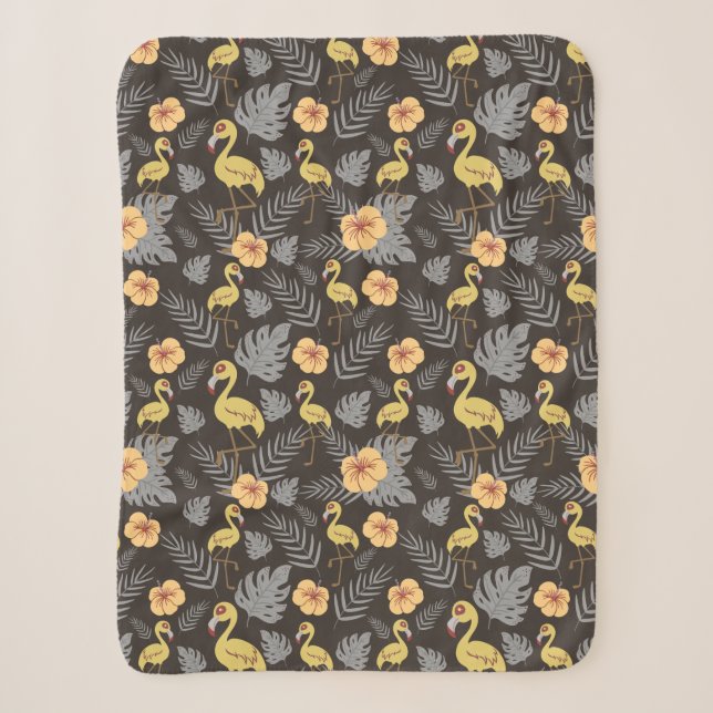 Flamingo nahtloses Muster mit Blume und Blätter Sherpadecke (Vorderseite)