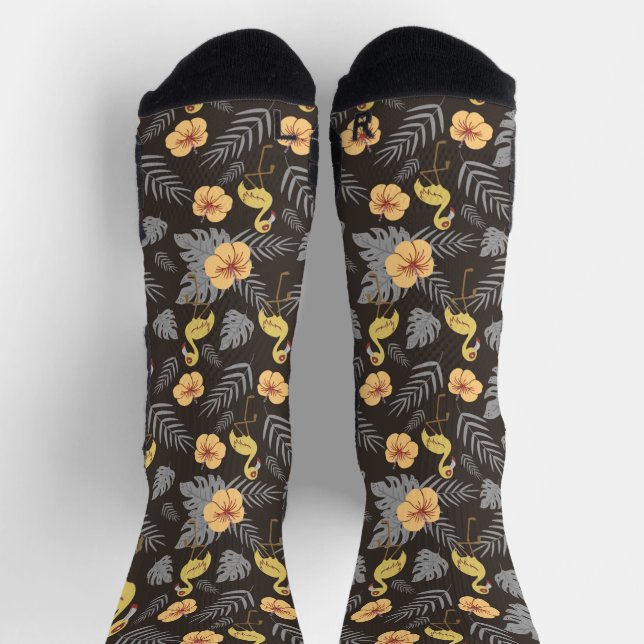 Flamingo nahtloses Muster mit Blume und Blätter Socken (Oben)