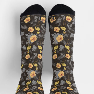 Flamingo nahtloses Muster mit Blumen und Blättern Socken