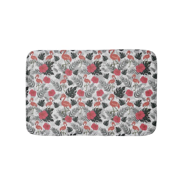 Flamingo nahtloses Muster mit blumengeschmücktem H Badematte (Vorderseite)