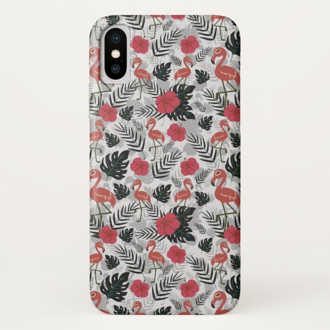 Flamingo nahtloses Muster mit blumengeschmücktem H Case-Mate iPhone Hülle (Rückseite)
