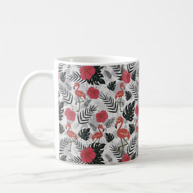 Flamingo nahtloses Muster mit blumengeschmücktem H Kaffeetasse (Links)