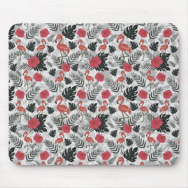 Flamingo nahtloses Muster mit blumengeschmücktem H Mousepad (Vorne)