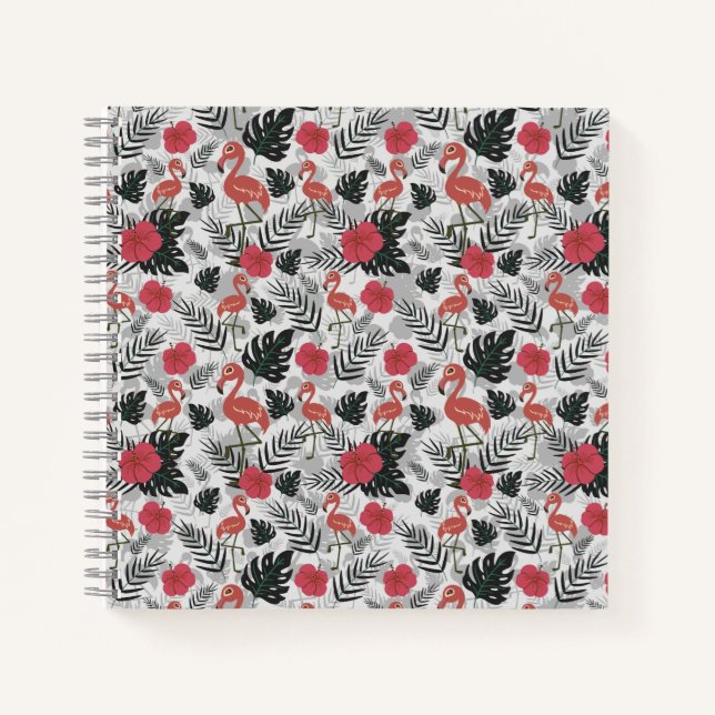 Flamingo nahtloses Muster mit blumengeschmücktem H Notizbuch (Vorderseite)
