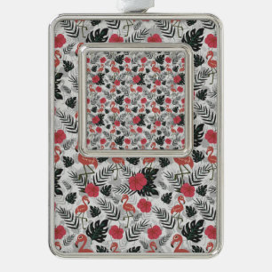 Flamingo nahtloses Muster mit blumengeschmücktem H Rahmen-Ornament Silber