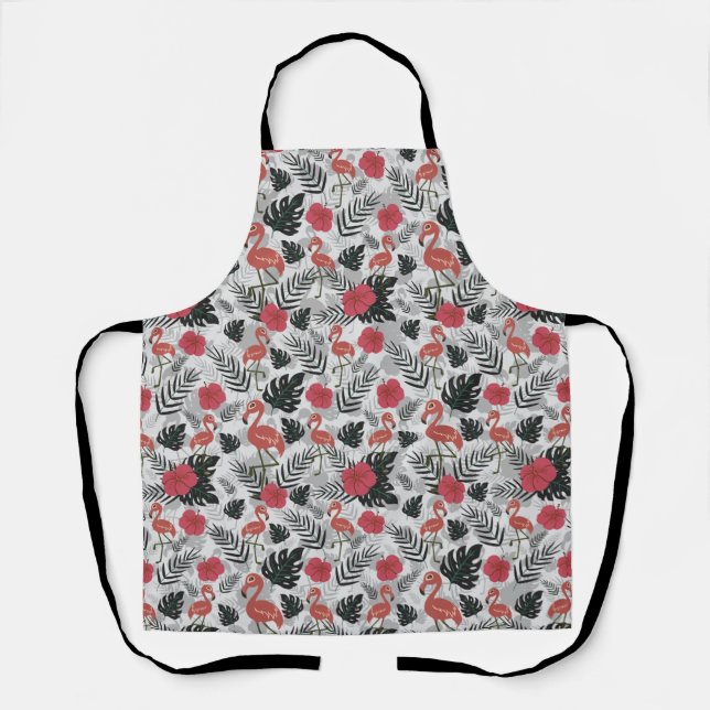 Flamingo nahtloses Muster mit blumengeschmücktem H Schürze (Vorderseite)