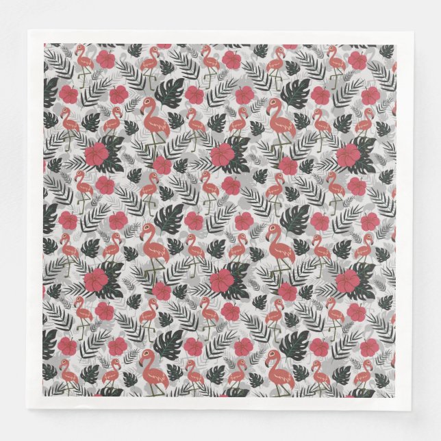 Flamingo nahtloses Muster mit blumengeschmücktem H Serviette (Vorderseite)