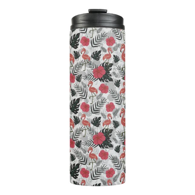 Flamingo nahtloses Muster mit blumengeschmücktem H Thermosbecher (Vorderseite)