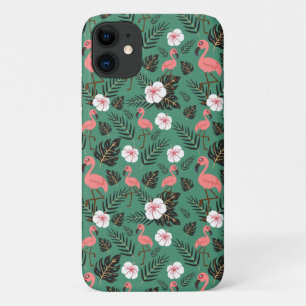 Flamingo nahtloses Muster rosa auf grünem Hintergr Case-Mate iPhone Hülle