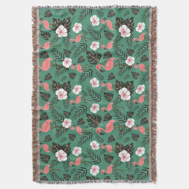 Flamingo nahtloses Muster rosa auf grünem Hintergr Decke (Vorderseite Vertikal)