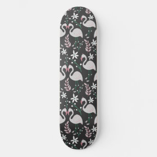 Flamingo nahtloses Muster weiß auf dunklem Hinterg Skateboard