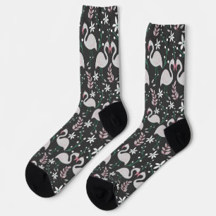 Flamingo nahtloses Muster weiß auf dunklem Hinterg Socken