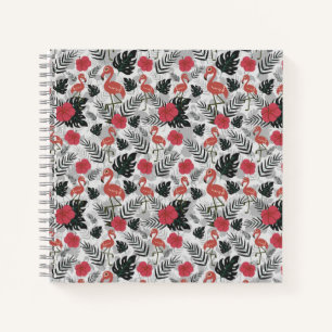 Flamingo-Nahtlosmuster mit floralem Hintergrund Notizbuch