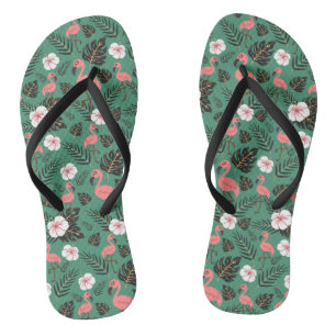 Flamingo Nahtlosmuster rosa auf grünem Hintergrund Flip Flops
