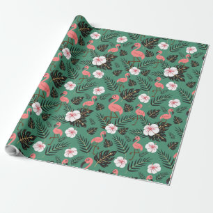 Flamingo Nahtlosmuster rosa auf grünem Hintergrund Geschenkpapier