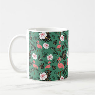 Flamingo Nahtlosmuster rosa auf grünem Hintergrund Kaffeetasse