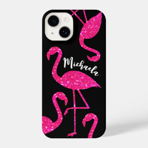 Flamingo Neon Rosa Glitter Funkeln Personalisieren iPhone 14 Hülle