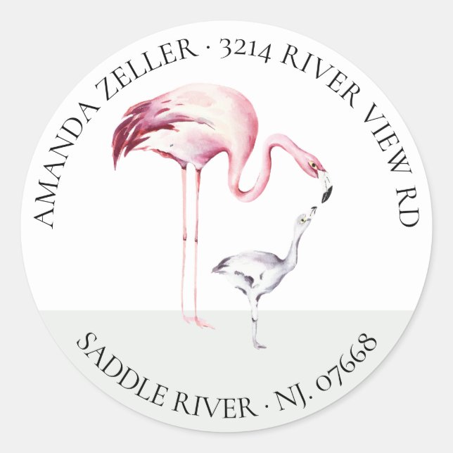 Flamingo Neutral Baby Dusche Rücksendeadresse Etik Runder Aufkleber (Vorderseite)