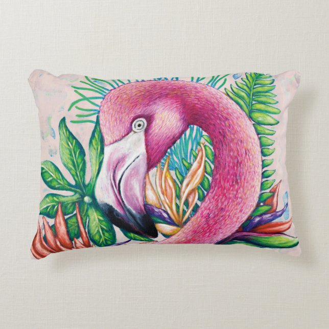 Flamingo Niedlich tropisch rosa Akzent Kissen (Vorderseite)