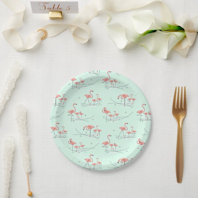 Flamingo Ocean Aqua Multi-Papierplatte Pappteller (Hochzeit)
