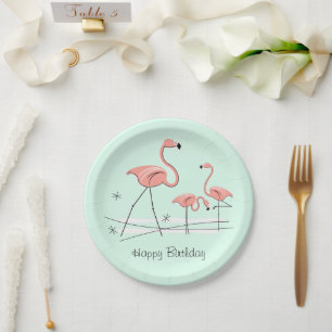 Flamingo Ocean Aqua Trio 2 Happy Birthday Pappteller