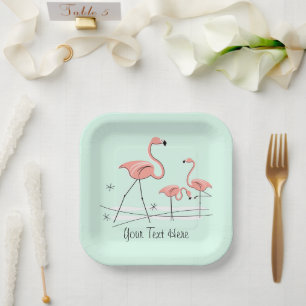 Flamingo Ocean Aqua Trio 2 Textquadrat Pappteller