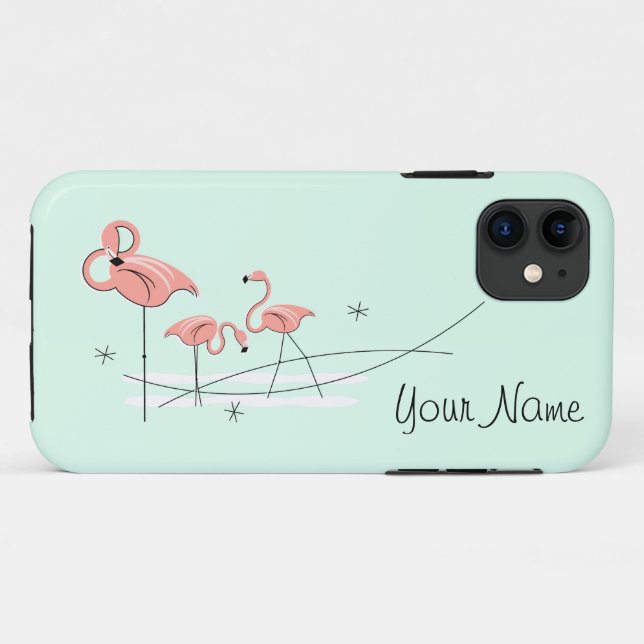 Flamingo Ocean Aqua Trio "Name" iPhone Fall Case-Mate iPhone Hülle (Rückseite (Horizontal))