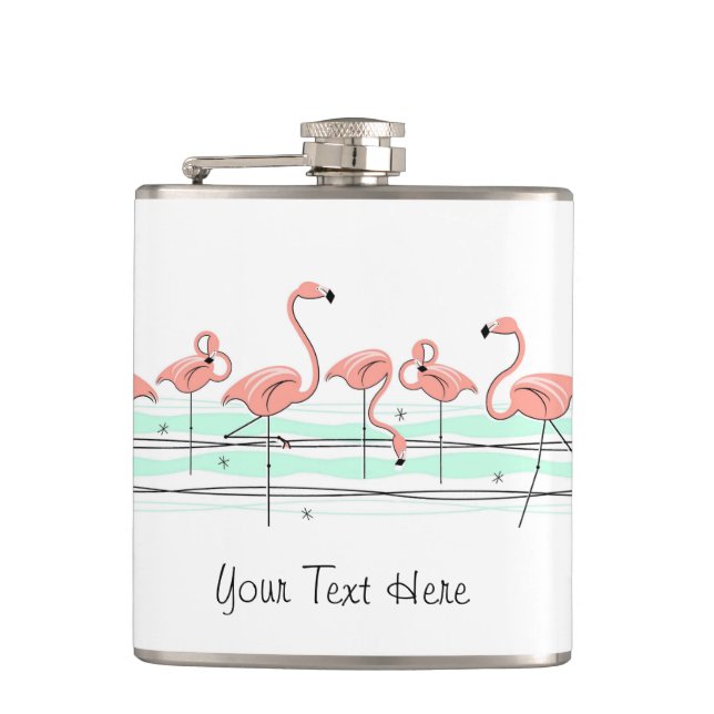 Flamingo Ocean Line Textrahieren Flasche Flachmann (Vorderseite)
